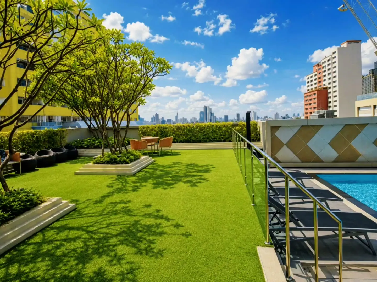 Rooftop pool with skyline views